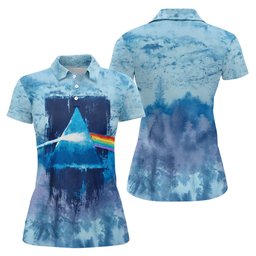 Blue Tie Dye Prism Triangle Art Golf Shirt, Womens Golf Clothing, Ladies Golf Apparel