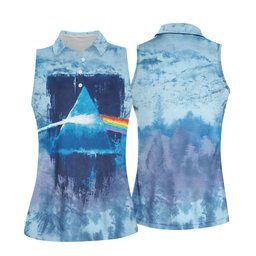 Blue Tie Dye Prism Triangle Art Golf Shirt, Womens Golf Clothing, Ladies Golf Apparel