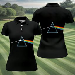 Minimal Black Prism Rainbow Art Golf Shirt, Womens Golf Clothing, Ladies Golf Apparel