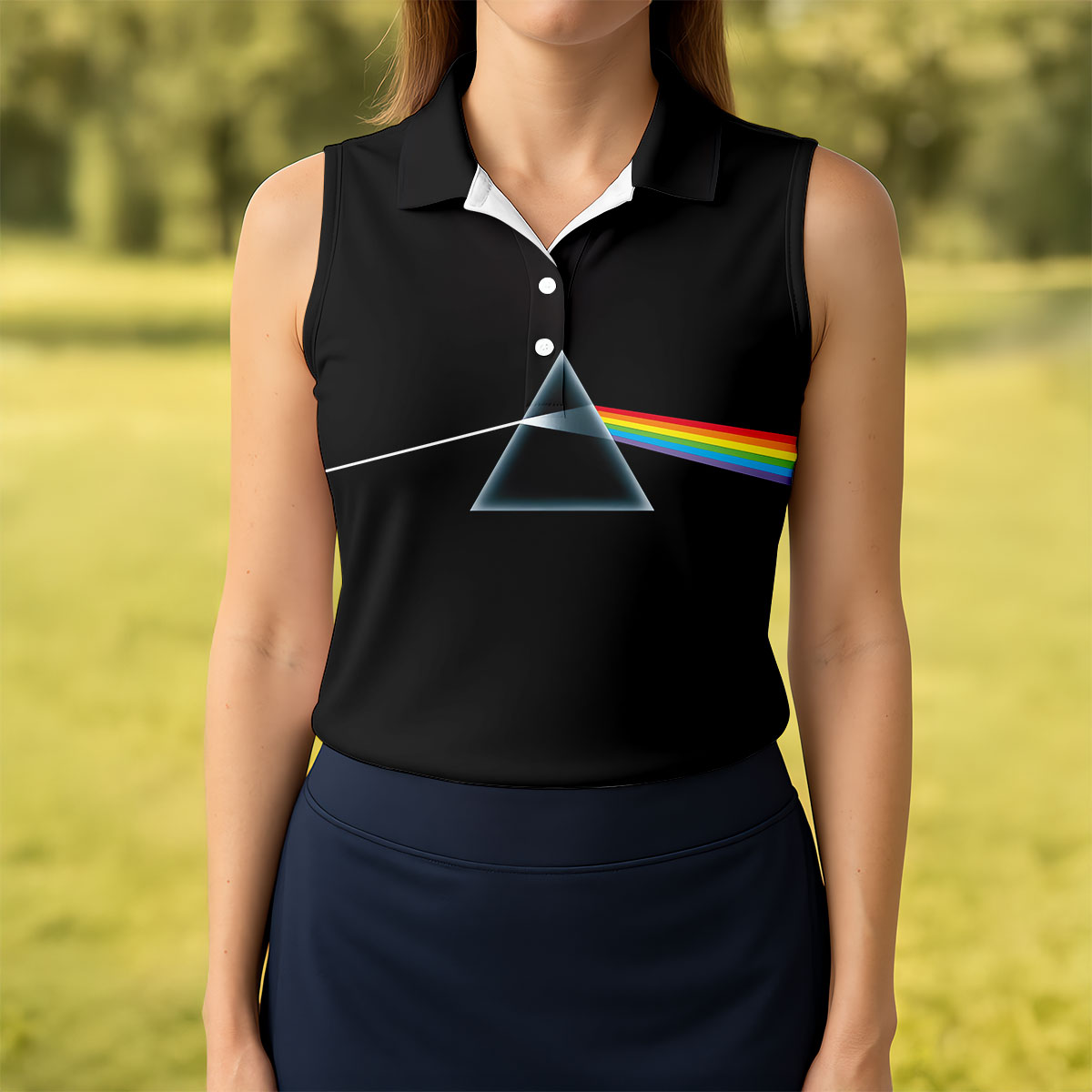 Minimal Black Prism Rainbow Art Golf Shirt, Womens Golf Clothing, Ladies Golf Apparel