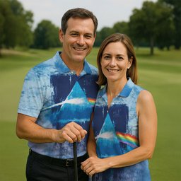 Blue Tie Dye Prism Triangle Art Golf Shirt, Mens Golf Clothing, Golf Polo For Men