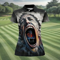 Screaming Face Cracked Wall Art Golf Shirt, Womens Golf Clothing, Ladies Golf Apparel