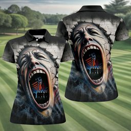 Screaming Face Cracked Wall Art Golf Shirt, Womens Golf Clothing, Ladies Golf Apparel