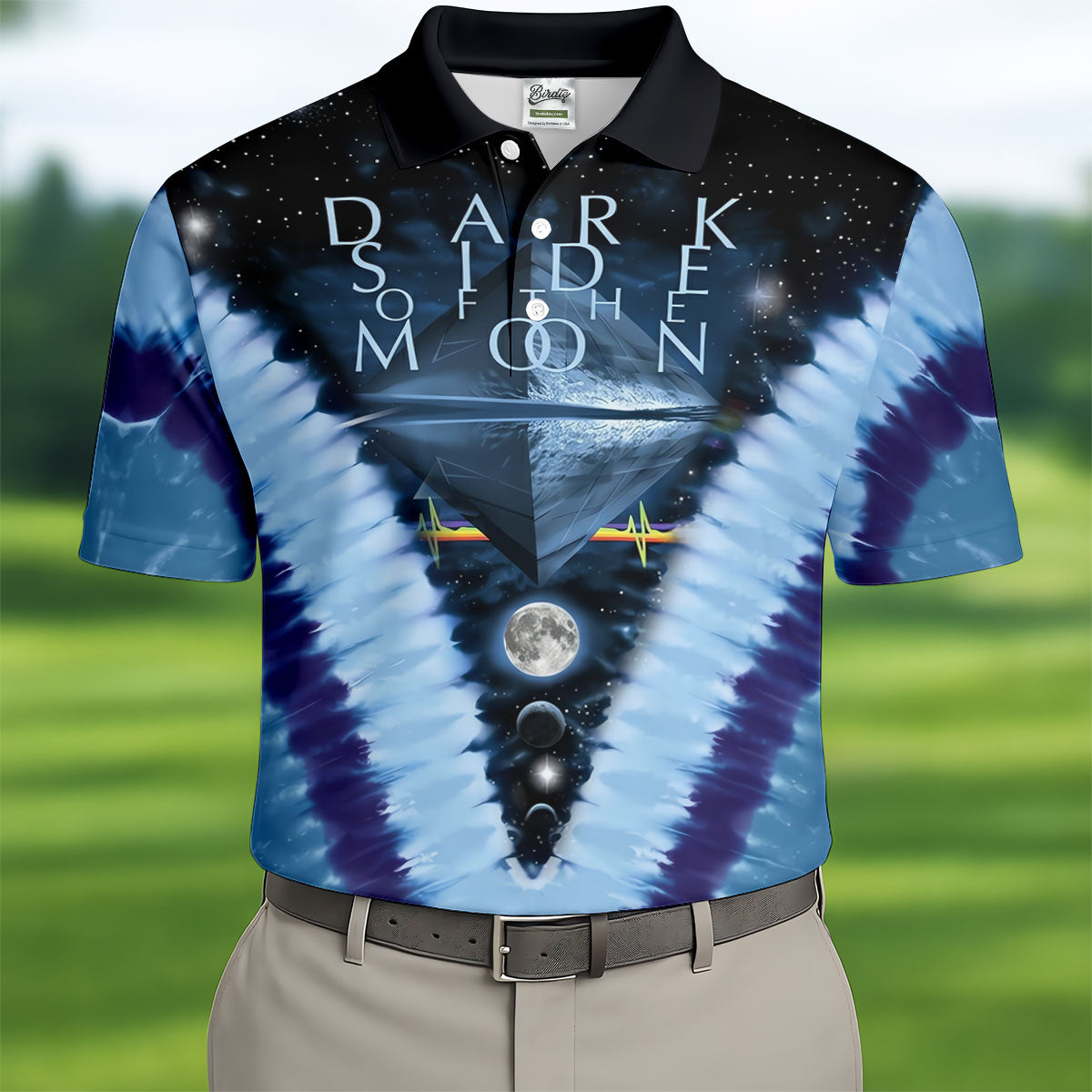 Blue Tie Dye Starry Chevron Art Golf Shirt, Mens Golf Clothing, Golf Polo For Men
