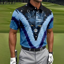 Blue Tie Dye Starry Chevron Art Golf Shirt, Mens Golf Clothing, Golf Polo For Men