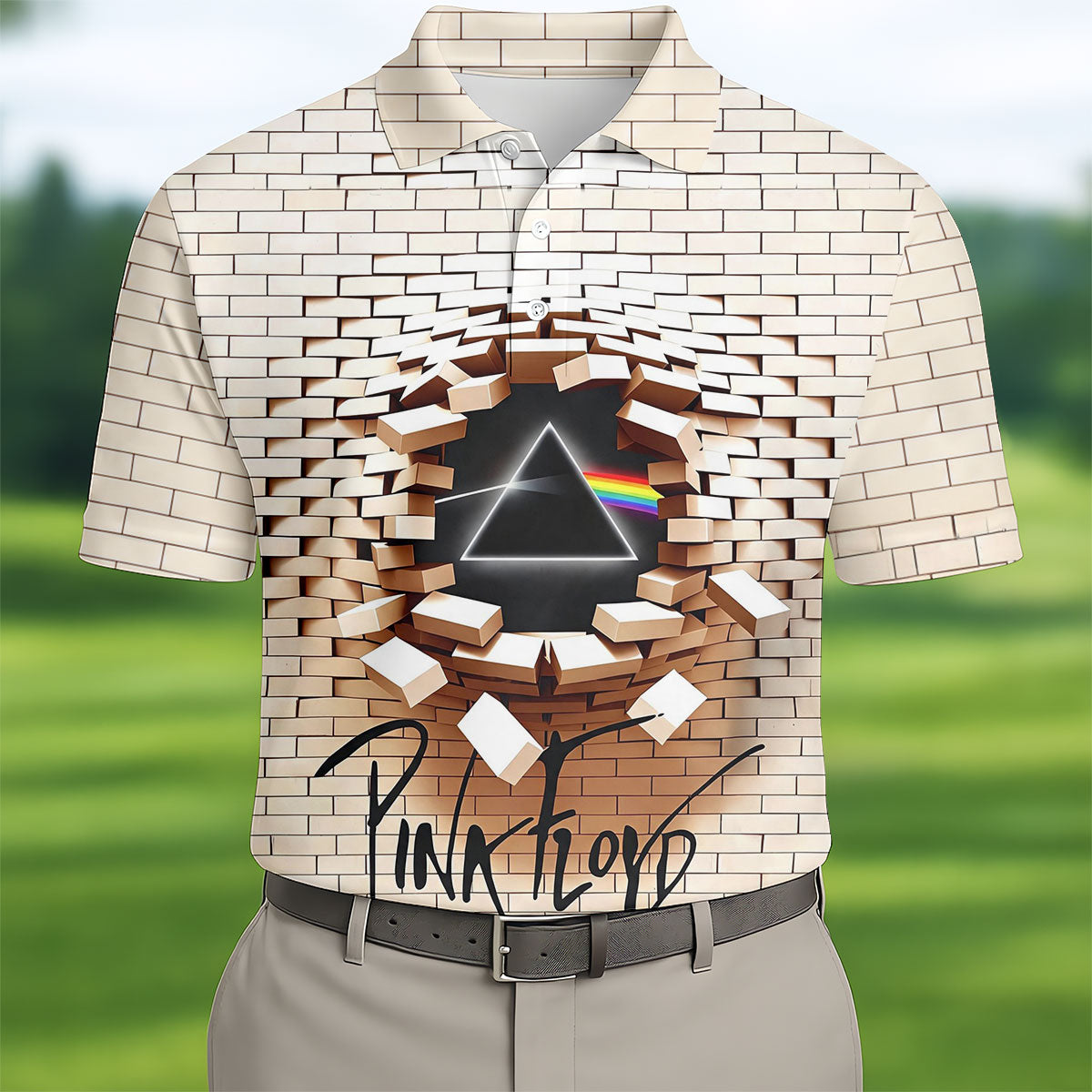 Brick Wall Rainbow Prism Burst Golf Shirt, Mens Golf Clothing, Golf Polo For Men
