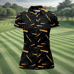 Rainbow Prism Triangle Pattern Golf Shirt, Womens Golf Clothing, Ladies Golf Apparel