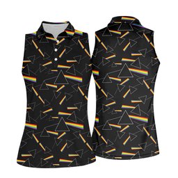 Rainbow Prism Triangle Pattern Golf Shirt, Womens Golf Clothing, Ladies Golf Apparel
