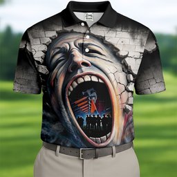 Screaming Face Cracked Wall Art Golf Shirt, Mens Golf Clothing, Golf Polo For Men