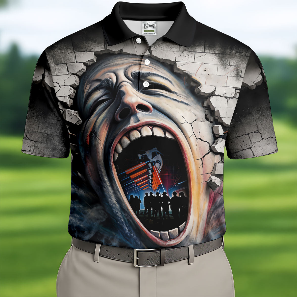 Screaming Face Cracked Wall Art Golf Shirt, Mens Golf Clothing, Golf Polo For Men
