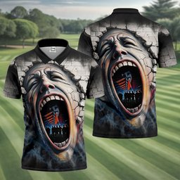 Screaming Face Cracked Wall Art Golf Shirt, Mens Golf Clothing, Golf Polo For Men
