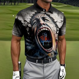 Screaming Face Cracked Wall Art Golf Shirt, Mens Golf Clothing, Golf Polo For Men