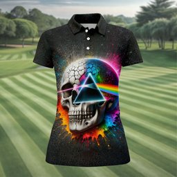 Psychedelic Skull Rainbow Prism Golf Shirt, Womens Golf Clothing, Ladies Golf Apparel