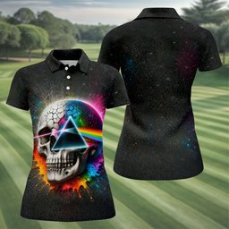 Psychedelic Skull Rainbow Prism Golf Shirt, Womens Golf Clothing, Ladies Golf Apparel