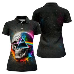 Psychedelic Skull Rainbow Prism Golf Shirt, Womens Golf Clothing, Ladies Golf Apparel