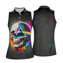 Psychedelic Skull Rainbow Prism Golf Shirt, Womens Golf Clothing, Ladies Golf Apparel