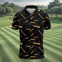 Rainbow Prism Triangle Pattern Golf Shirt, Mens Golf Clothing, Golf Polo For Men