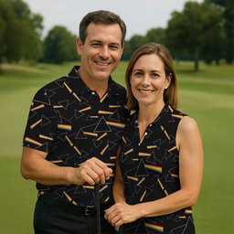 Rainbow Prism Triangle Pattern Golf Shirt, Mens Golf Clothing, Golf Polo For Men