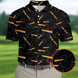 Rainbow Prism Triangle Pattern Golf Shirt, Mens Golf Clothing, Golf Polo For Men