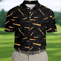 Rainbow Prism Triangle Pattern Golf Shirt, Mens Golf Clothing, Golf Polo For Men