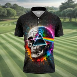 Psychedelic Skull Rainbow Prism Golf Shirt, Mens Golf Clothing, Golf Polo For Men