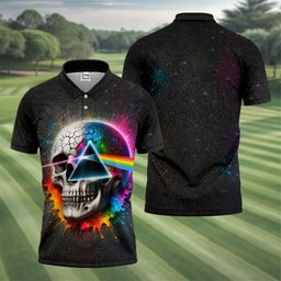Psychedelic Skull Rainbow Prism Golf Shirt, Mens Golf Clothing, Golf Polo For Men