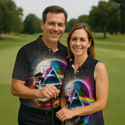 Psychedelic Skull Rainbow Prism Golf Shirt, Mens Golf Clothing, Golf Polo For Men