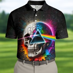 Psychedelic Skull Rainbow Prism Golf Shirt, Mens Golf Clothing, Golf Polo For Men