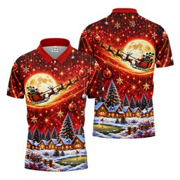 Santa Sleigh Comet Christmas Golf Shirt, Mens Golf Polo, Mens Holiday Golf Shirts