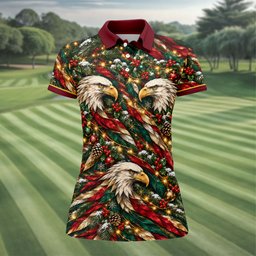 Funny Eagle Pattern Christmas Golf Shirt, Womens Golf Tops, Womens Golf Clothing