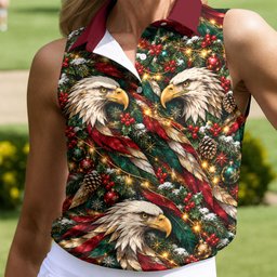 Funny Eagle Pattern Christmas Golf Shirt, Womens Golf Tops, Womens Golf Clothing