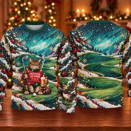Ugly Christmas Sweater Aurora Cat Beer, Ugly Sweater Party, Holiday Party Sweater