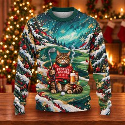 Ugly Christmas Sweater Aurora Cat Beer, Ugly Sweater Party, Holiday Party Sweater