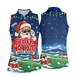 Better Not Putt Santa Christmas Golf Shirt, Womens Golf Tops, Ladies Golf Apparel