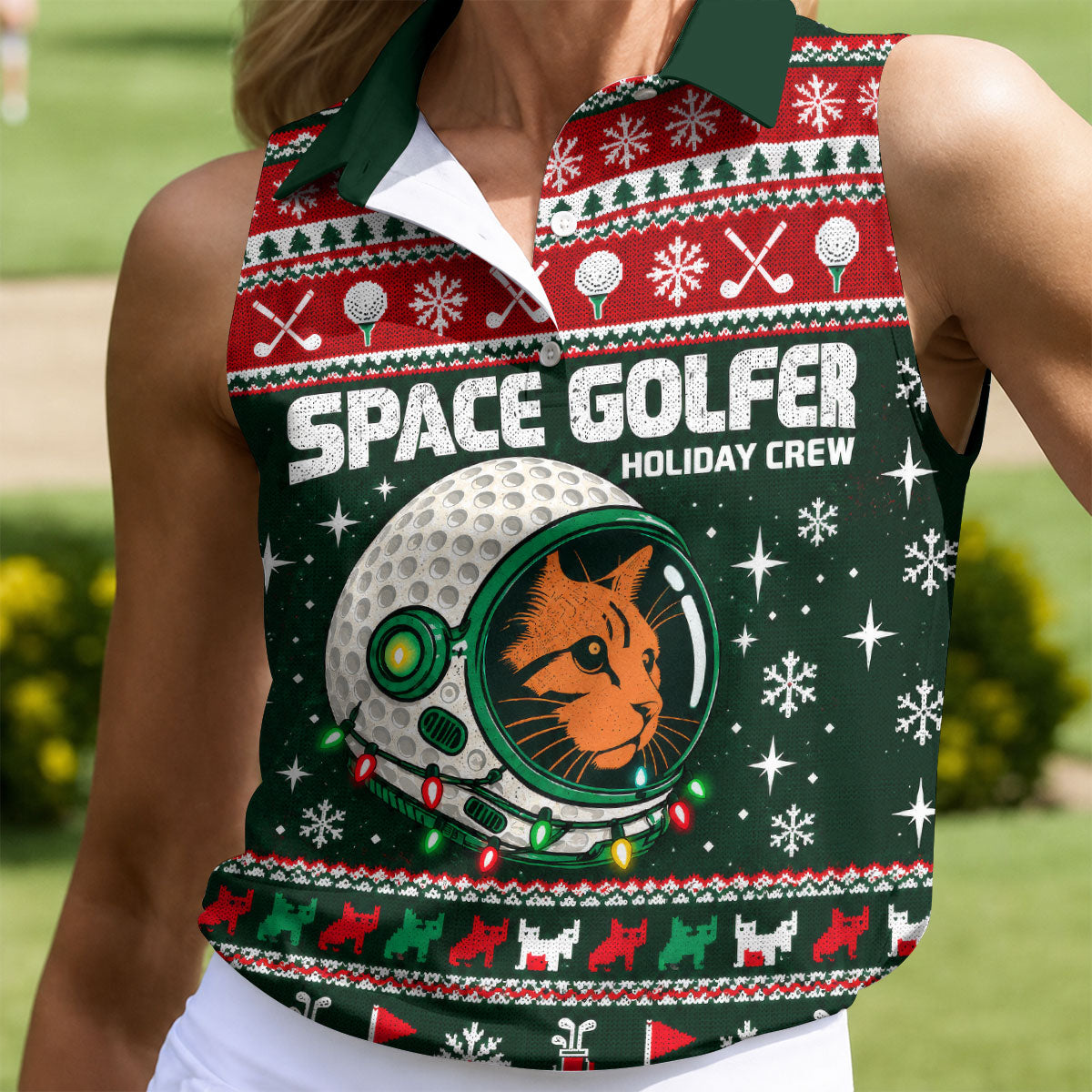 Funny Space Golfer Christmas Golf Shirt, Ladies Golf Shirts, Womens Golf Clothing