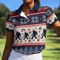 Funny Bigfoot Santa Christmas Golf Shirt, Ladies Golf Shirts, Ladies Golf Apparel