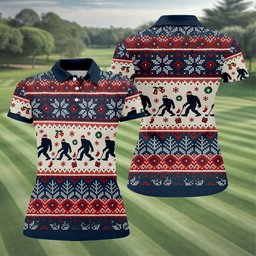 Funny Bigfoot Santa Christmas Golf Shirt, Ladies Golf Shirts, Ladies Golf Apparel