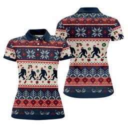 Funny Bigfoot Santa Christmas Golf Shirt, Ladies Golf Shirts, Ladies Golf Apparel