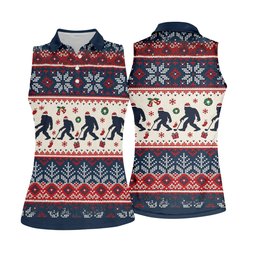 Funny Bigfoot Santa Christmas Golf Shirt, Ladies Golf Shirts, Ladies Golf Apparel