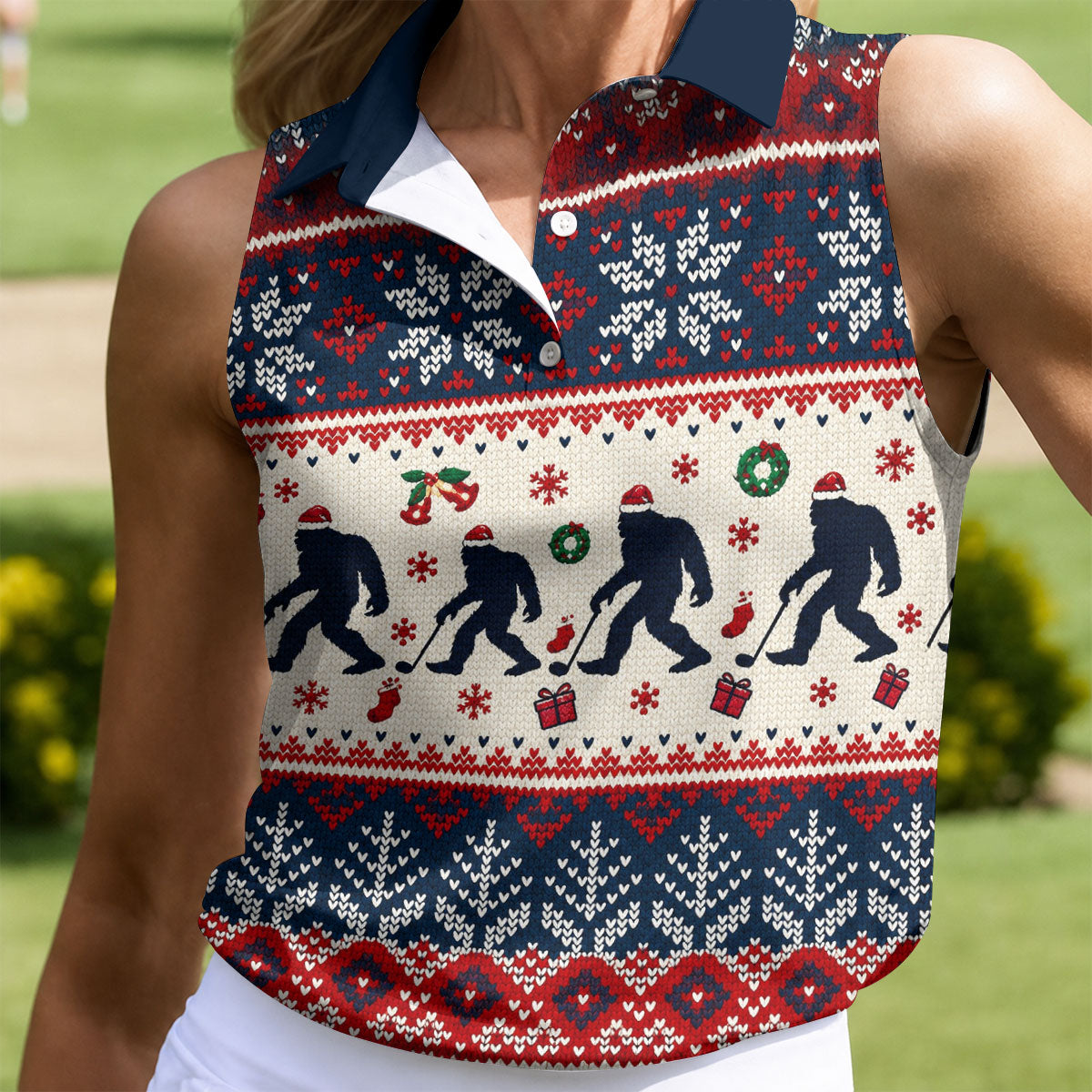 Funny Bigfoot Santa Christmas Golf Shirt, Ladies Golf Shirts, Ladies Golf Apparel