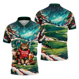 Aurora Cat Beer Christmas Golf Shirt, Mens Golf Shirts, Mens Holiday Golf Shirts