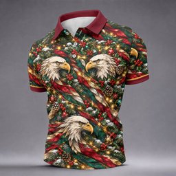 Eagle Pattern Christmas Golf Shirt, Golf Gifts For Men, Mens Holiday Golf Shirts