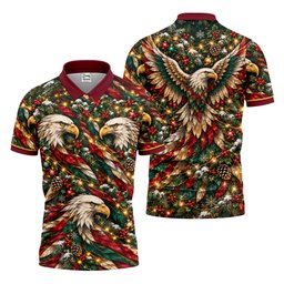 Eagle Pattern Christmas Golf Shirt, Golf Gifts For Men, Mens Holiday Golf Shirts
