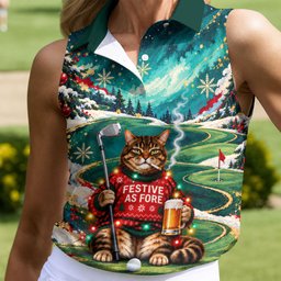 Aurora Cat Beer Christmas Golf Shirt, Womens Golf Apparel, Golf Shirts For Women