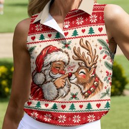 Santa Reindeer Christmas Golf Shirt, Golf Shirts For Women, Womens Golf Clothing