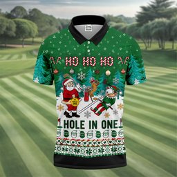 Santa Hole In One Christmas Golf Shirt, Mens Golf Shirts, Funny Mens Golf Shirts