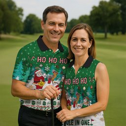 Santa Hole In One Christmas Golf Shirt, Mens Golf Shirts, Funny Mens Golf Shirts