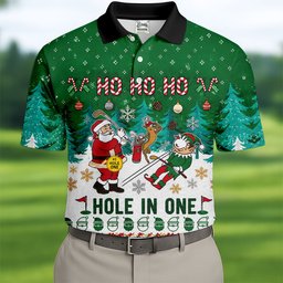 Santa Hole In One Christmas Golf Shirt, Mens Golf Shirts, Funny Mens Golf Shirts