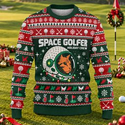 Ugly Christmas Sweater Space Golfer, Christmas Golf Gift, Funny Christmas Outfit