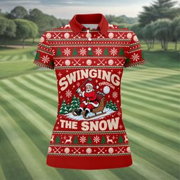 Swinging In The Snow Christmas Golf Shirt, Womens Golf Tops, Womens Golf Apparel
